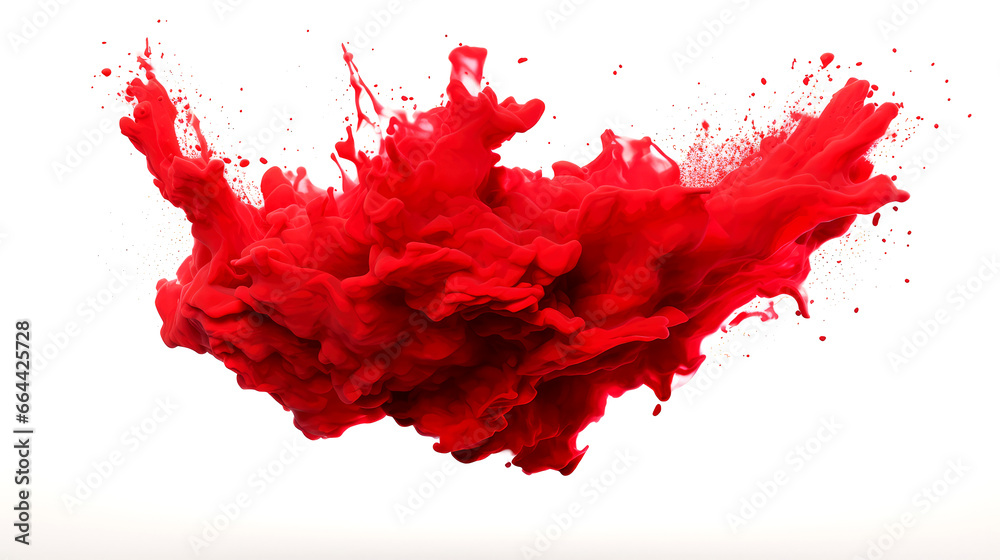 Red isolated ink splash on white background 