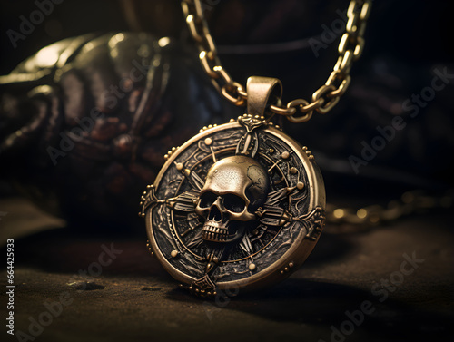 pirate necklace, silver skull medal, golden skull medal, pirate treasure for a pirate event, pirate themed party, escape game, jewelry, necklace