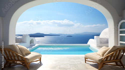 View from luxury villa with pool , sea , greek island , santorini © ZEKINDIGITAL