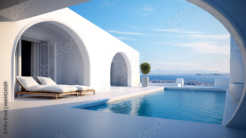View from luxury villa with pool , sea , greek island , santorini © ZEKINDIGITAL