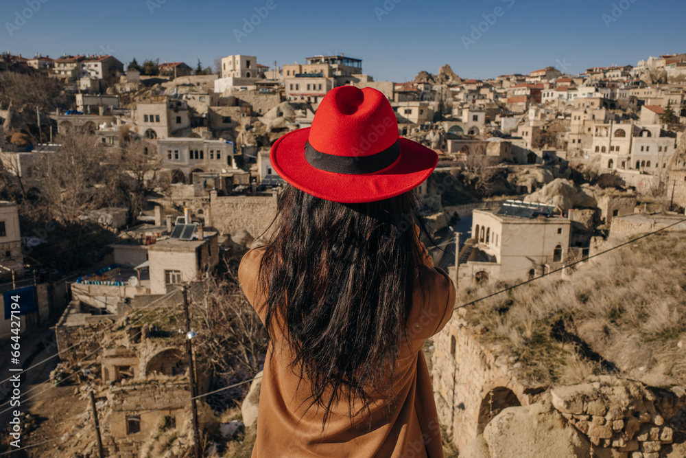 girl in a red hat in cappadocia