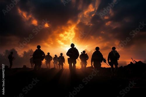 In the face of power, soldiers silhouettes hold their ground