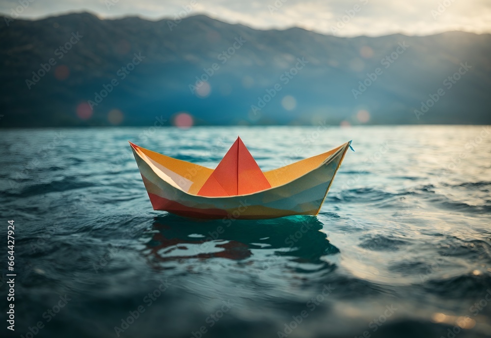 A small paper boat floating on an ocean