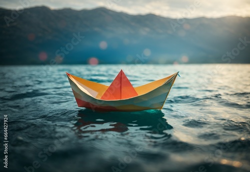 A small paper boat floating on an ocean © Meeza