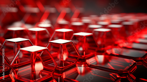 abstract Red background with glass hexagons and elements 