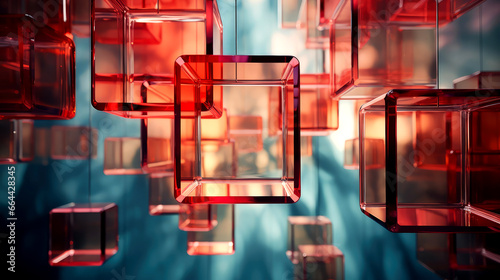 abstract Red background with glass squares and elements 