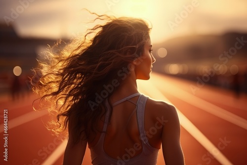 Fitness, relax and woman athlete on track for a relay race, marathon or competition at a stadium
