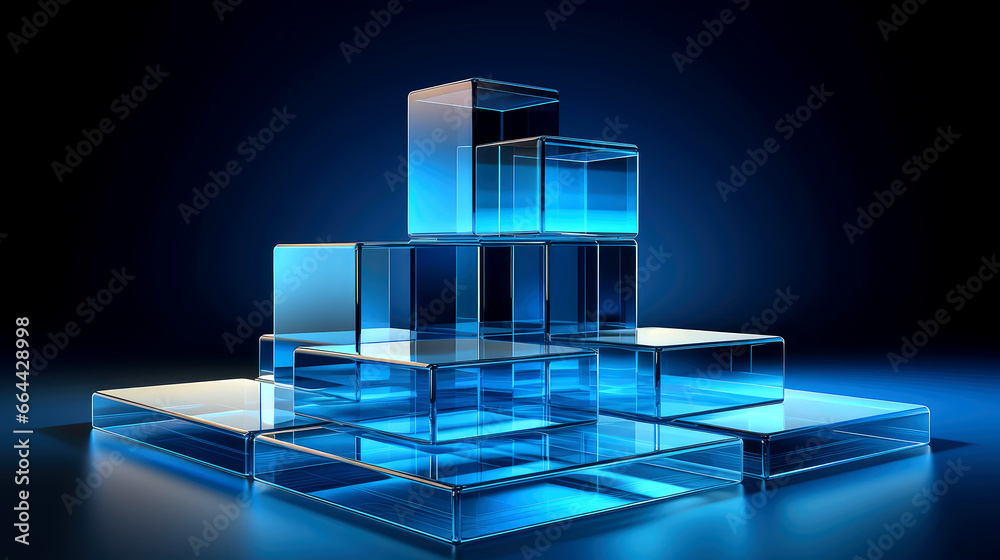 Blue background with glass squares and elements Blue background with glass squares and elements