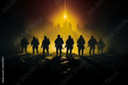 Silhouettes  dark but resolute  recount the stories of army soldiers