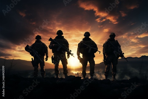 Silhouettes of airsoft participants showcase their teamwork and strategic prowess