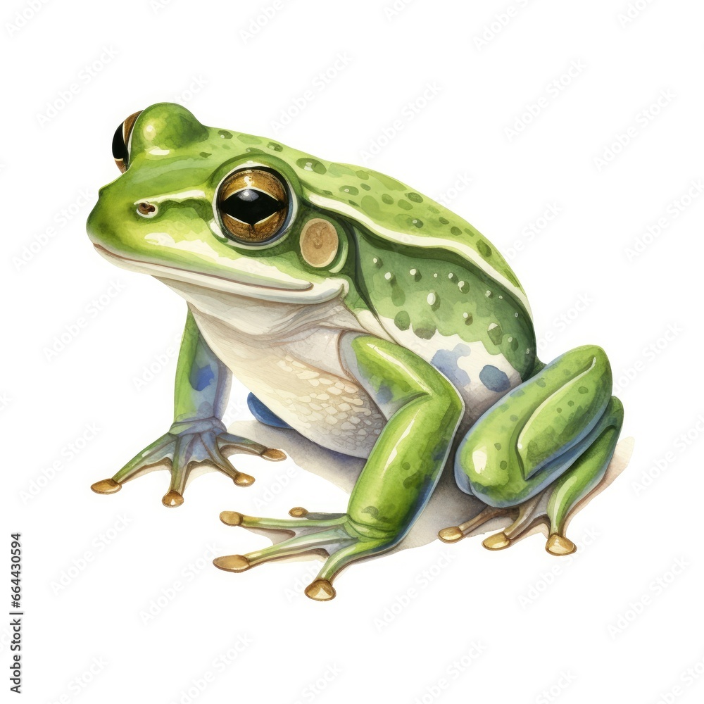 Obraz premium Watercolor green frog on white background.