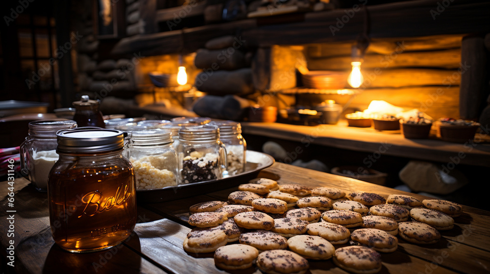 A charming log cabin kitchen filled with the sweet aroma of freshly baked maple syrup-infused treats, a testament to the culinary versatility of this natural sweetener