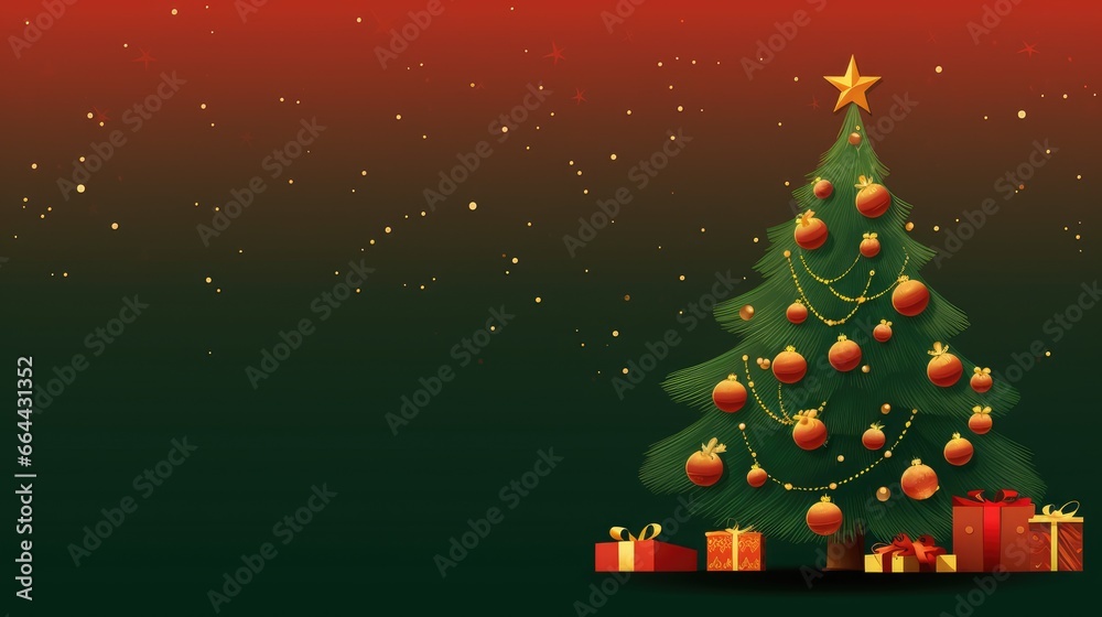 Festively decorated with toys and a garland, a Christmas tree. Postcard for the new year. Festively decorated with toys and a garland, a Christmas tree. Postcard for the new year.