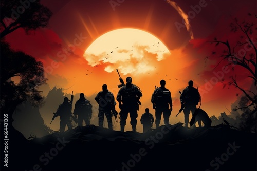 Soldiers silhouettes in Shadows of Valor, a testament to bravery