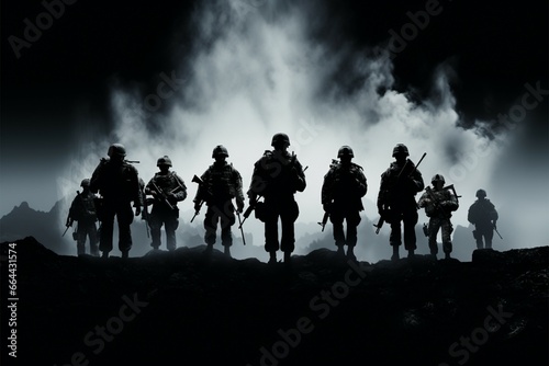 Soldiers silhouettes repeat and stack, a unified and powerful image