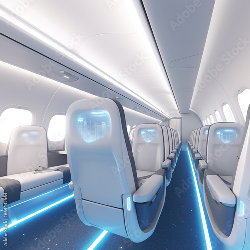 Economy class airplane cabin. AI Generated