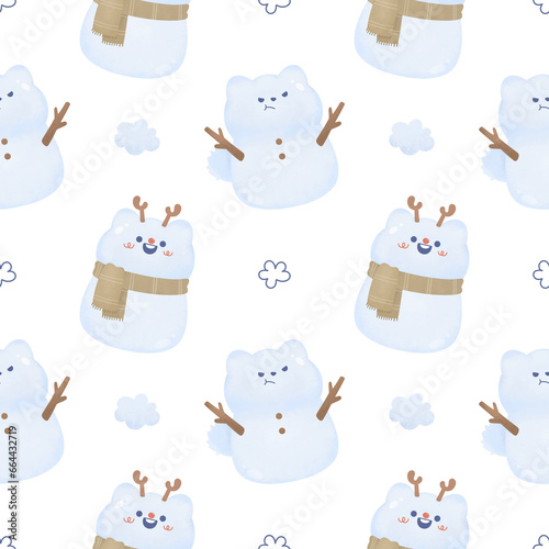  cute Christmas Seamless pattern with ornament snowman cat reindeer Watercolor Great for  Winter Project, Wrapping Paper, Backgrounds, Wallpapers,nursery,baby shower.