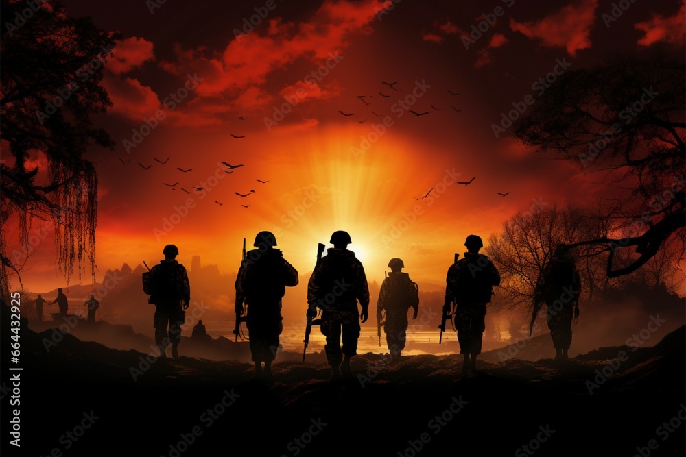 Twilight Warriors captures soldiers silhouettes against the beautiful sunset