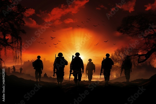 Twilight Warriors captures soldiers silhouettes against the beautiful sunset