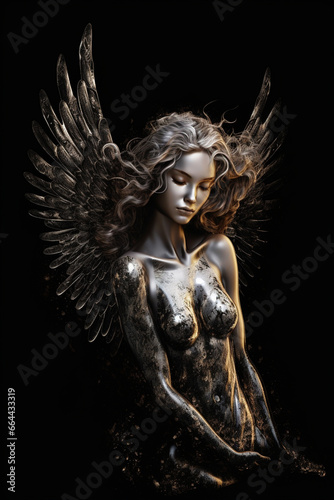 Angel on a dark background. AI Generated