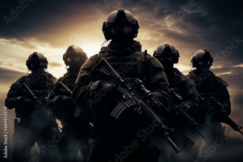 A group of airsoft players in silhouette, poised for tactical challenges