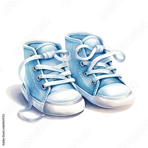 Watercolor newborn small shoes isolated white background.