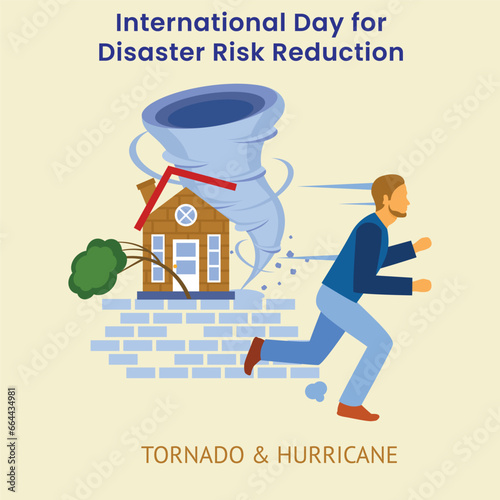 Vector illustration of disasters, Tsunamis, forest fires, volcanic eruptions, meteor showers, tornadoes and earthquakes, as banners or posters, International Day for Disaster Risk Reduction.