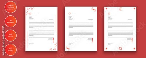 Simple professionl corporate Company office abstratct creative clean minimalist Elegant business style letterhead.Red letterhead,business proposal letter,standard,unique design template.