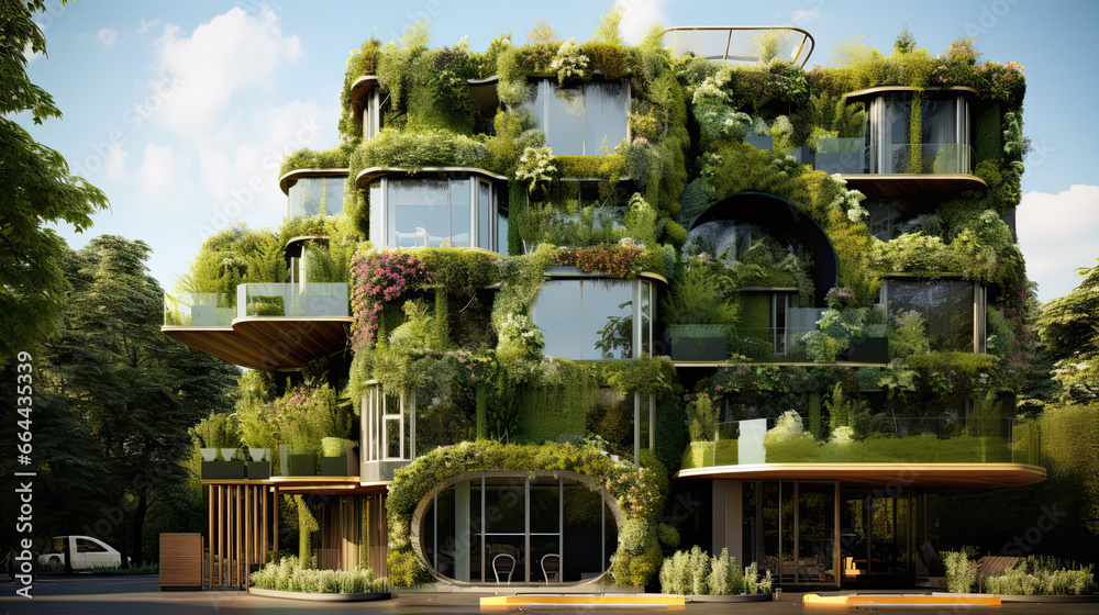 Eco friendly architecture with vertical garden and green facade