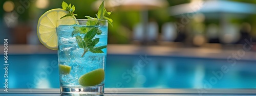 Banner with Blue Loguna cocktail. photo