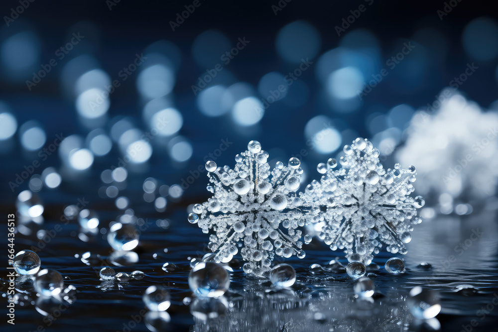 Snow in winter close-up. Macro image of snowflakes, winter holiday background.