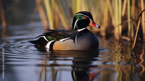 A stunning male wood duck in an alert position.
