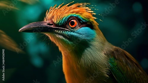 Turquoise Browed Motmot in vibrant colors.