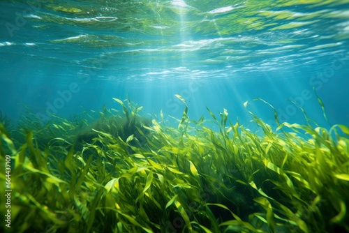 Underwater view of a group of seabed with green seagrass. © MDBILLAL