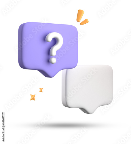 3d rendering of speech bubble, 3D pastel chat with question mark icon set.