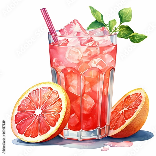 Watercolor of a Refreshing Paloma Drink Capturing Its Vibran on White Background Illustration 2D 