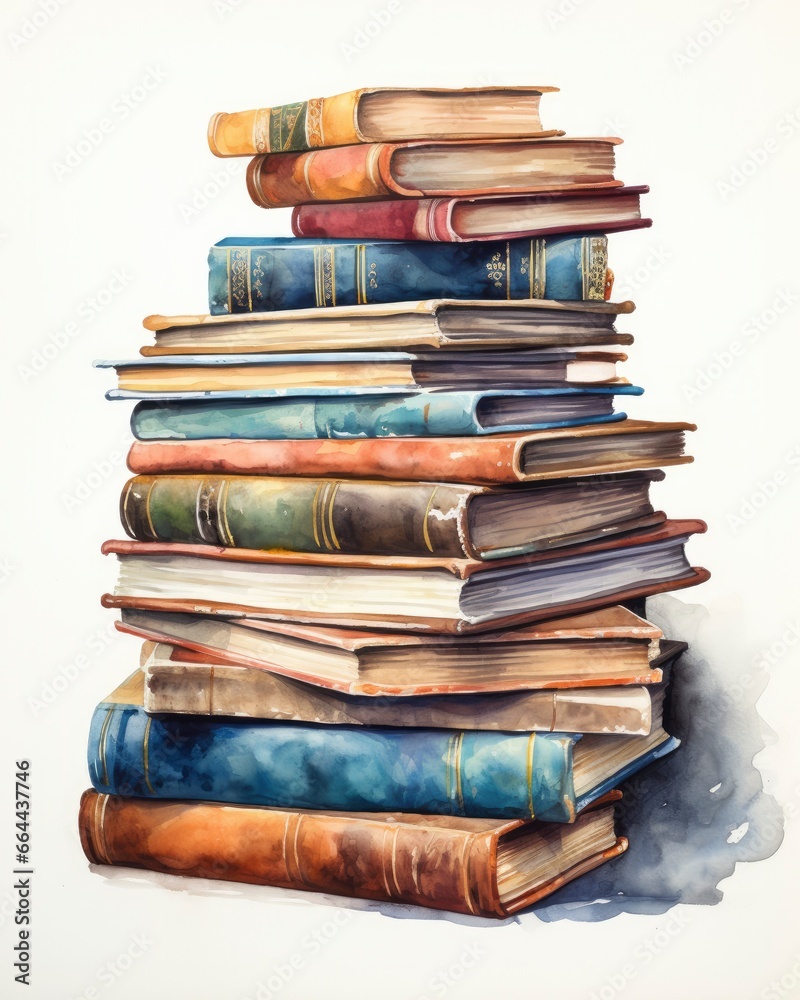 Watercolor pile of books isolated on white background. Watercolor pile of books isolated on white background.