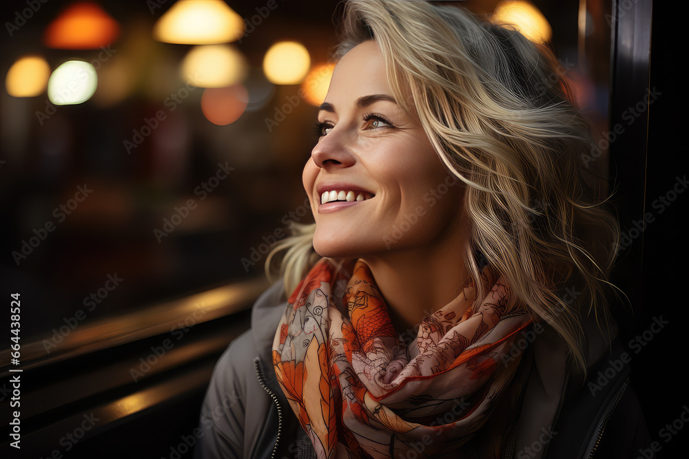 Portrait of a young girl inside of cafe, autumn time Portrait of a young girl inside of cafe, autumn time