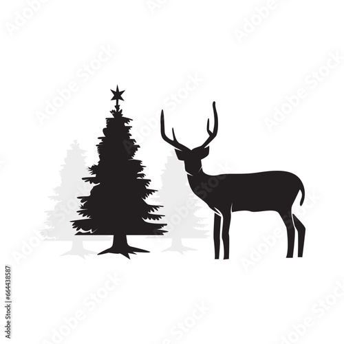 christmas deer silhouette and christmas tree silhouette