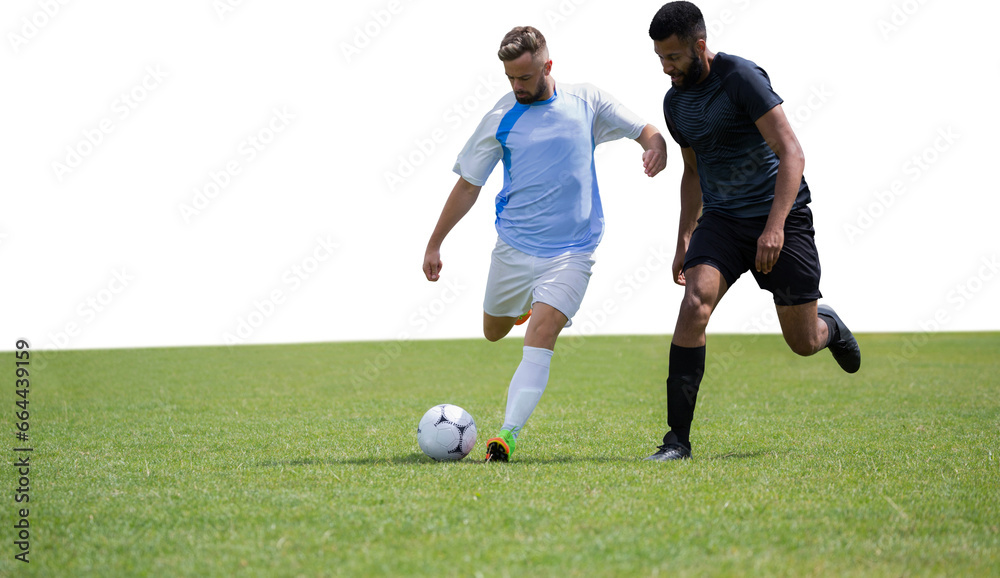 Obraz premium Digital png photo of two diverse football players during game on transparent background