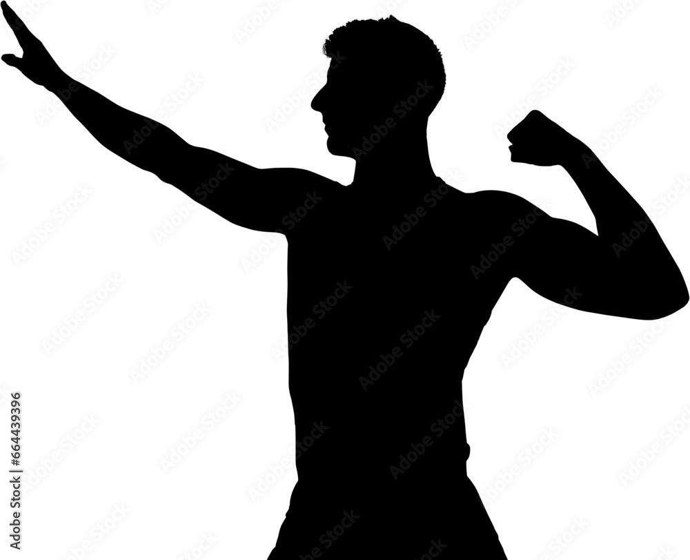 Digital png photo of sportsman raising fist and hand on transparent background Digital png photo of sportsman raising fist and hand on transparent background