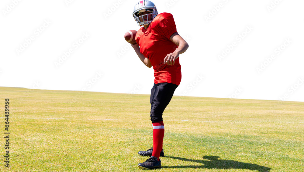 Obraz premium Digital png photo of american football player standing on sports field on transparent background