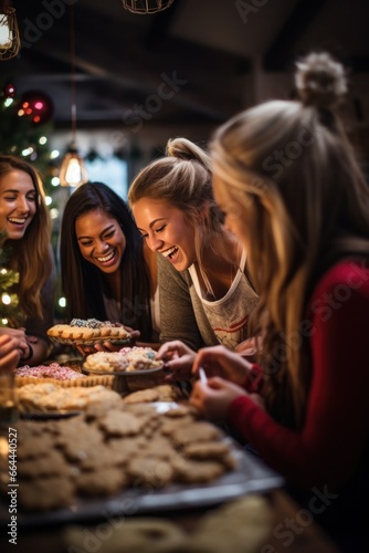 Festive Female Friends Enjoying the Holiday Spirit In a cozy