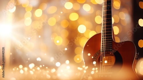 Music bokeh blurred background with guitar with copy space
