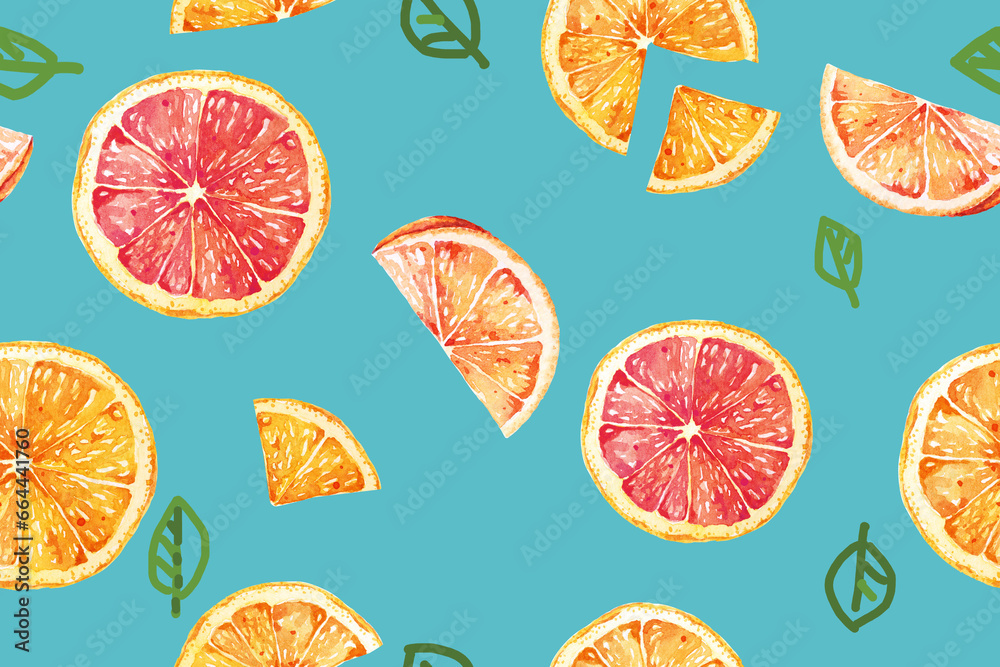 Seamless pattern of tangerines with watercolor.Designed for fabric luxurious and wallpaper, vintage style.Fruit orange background.Mandarin pattern.