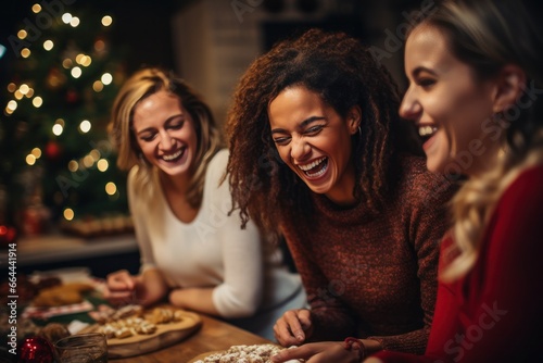 Festive Female Friends Enjoying the Holiday Spirit In a cozy