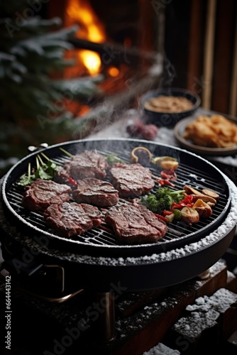 Winter Barbecue: Cooking Meat on a Compact Round Grill