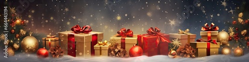 Christmas Presents Festive Background Horizontal Banner Generative AI