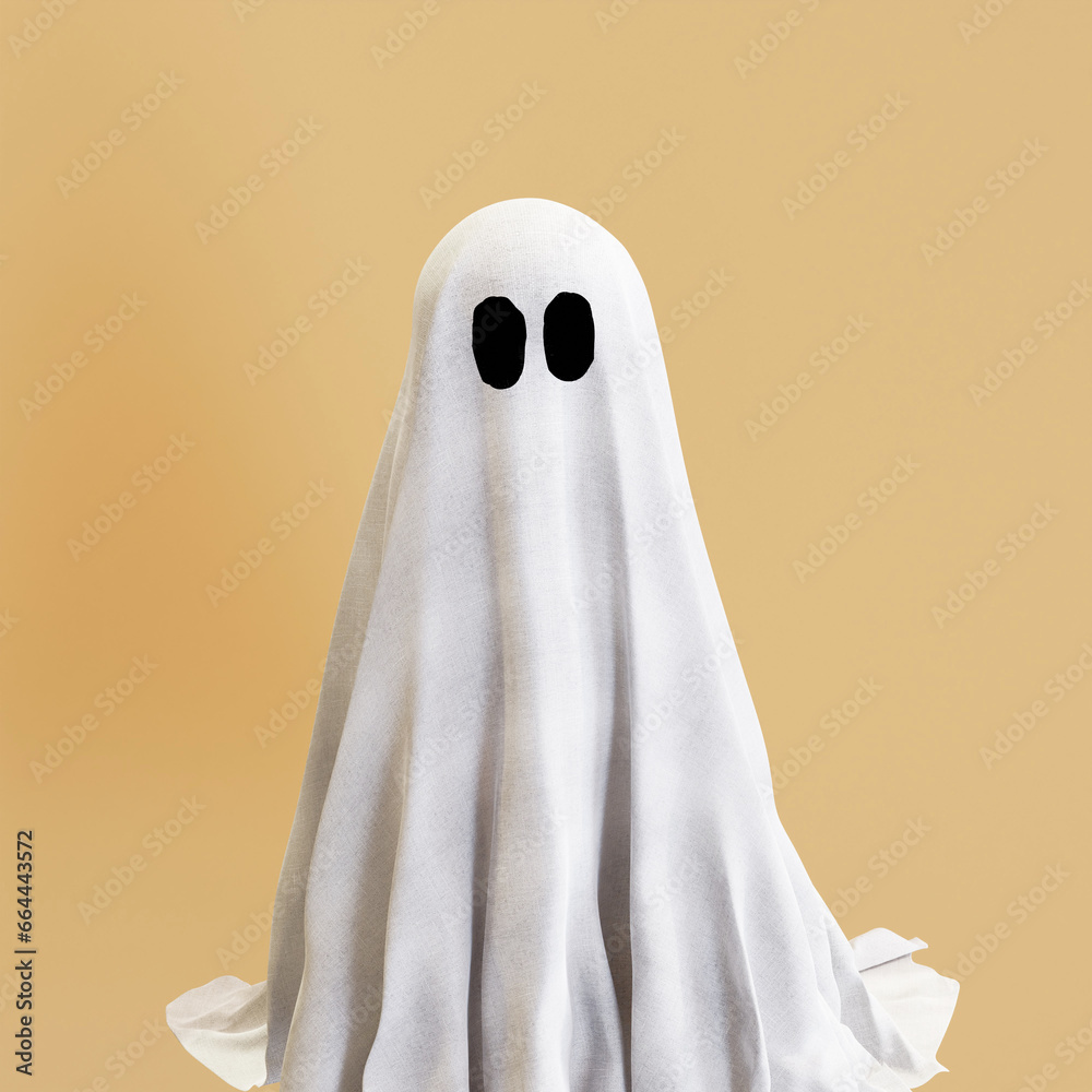 White halloween ghost with black eyes, spooky face, scary concept White halloween ghost with black eyes, spooky face, scary concept