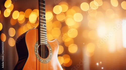 Music bokeh blurred background with guitar with copy space